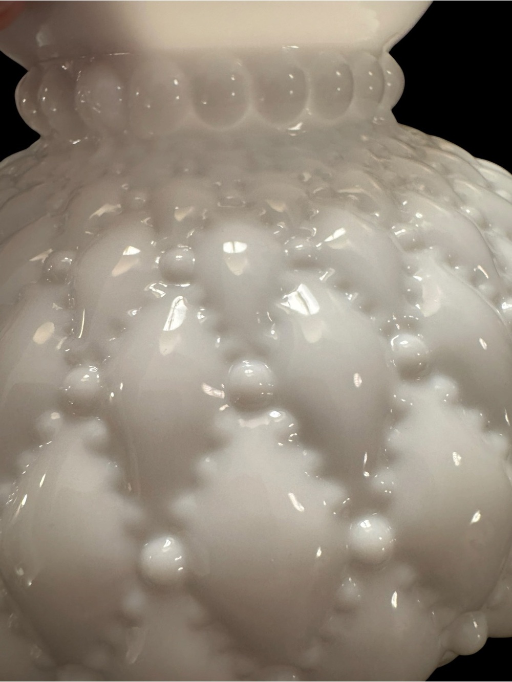 Vintage White Milk Glass Diamond Quilted Ruffle Hurricane Lamp Shade - Picture 4 of 7